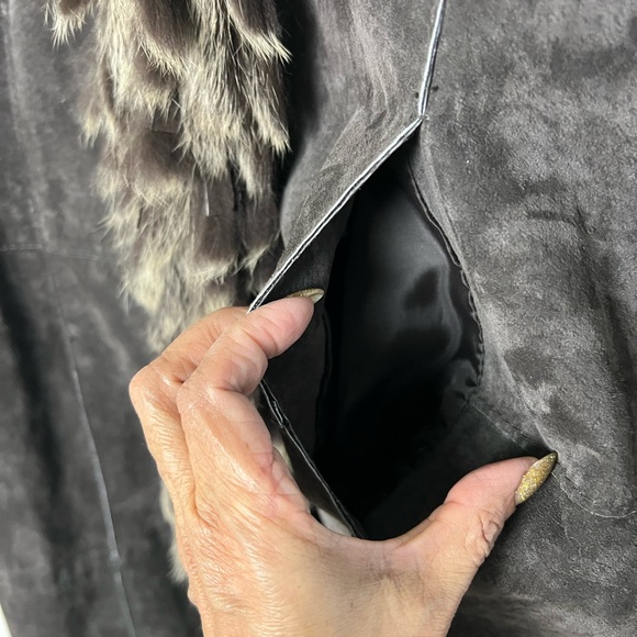 Raffaelo Leather Suede Coat with Fur Trim - Picture 5 of 14